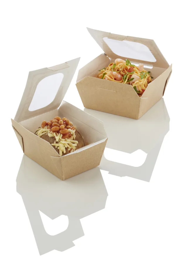 Bio Snack-Box, aus Karton, braun, 600 ml, Deckel mit Fenster
