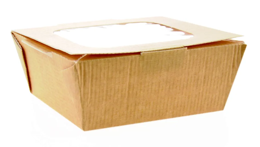 Bio Snack Box aus Karton, braun, 1000 ml, Deckel mit Fenster
