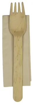 Fourchette jetable en bois, emballage individuel avec serviette