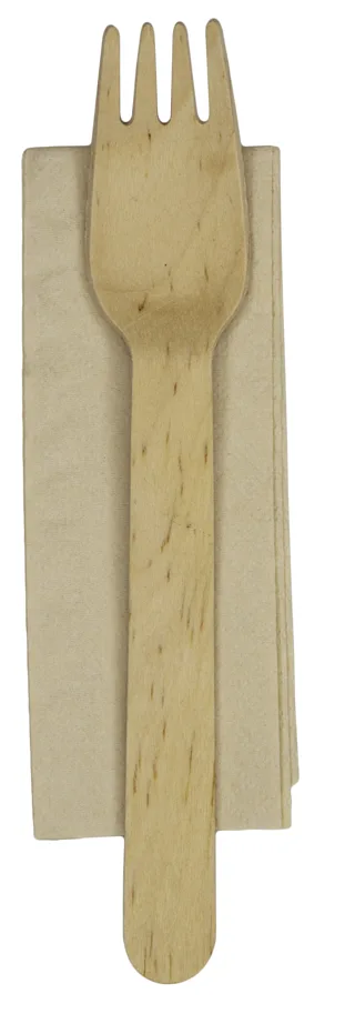 Einweg Gabel aus Holz, einzelverpackt mit Serviette