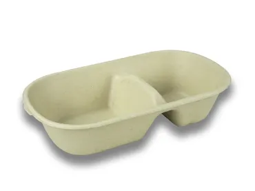 Boîte à menu jetable en bagasse, deux compartiments, 23x13x4.5cm