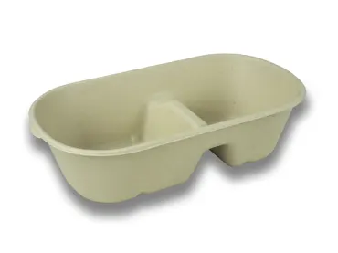 Boîte à menu jetable en bagasse, deux compartiments, 23x13x6cm