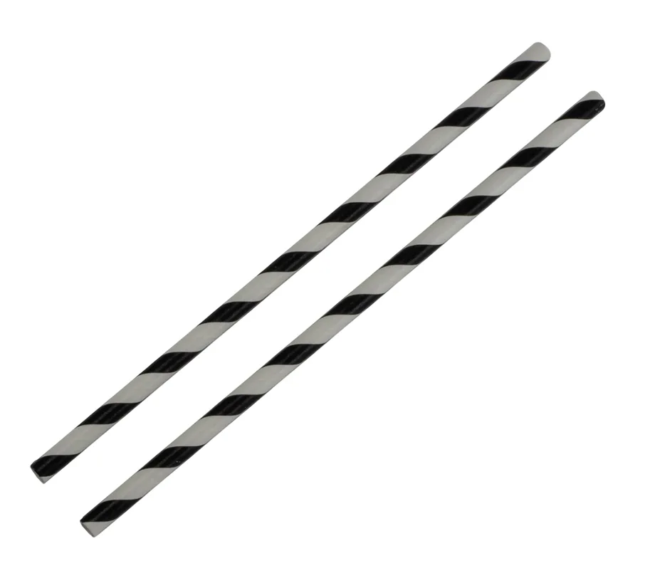 Bio Einweg Trinkhalme aus Papier, schwarz-weiss, Ø 6mm, 197 mm lang