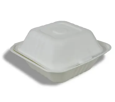 Box à hamburger jetable en bagasse, blanc, 130x130x70mm