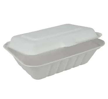 Boîte à menu jetable en bagasse, blanc, un compartiment, 530ml