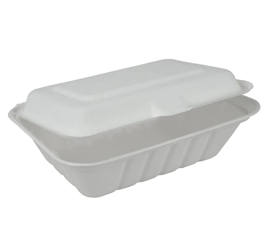 Einweg Menü-Box aus Bagasse, weiss, 530ml