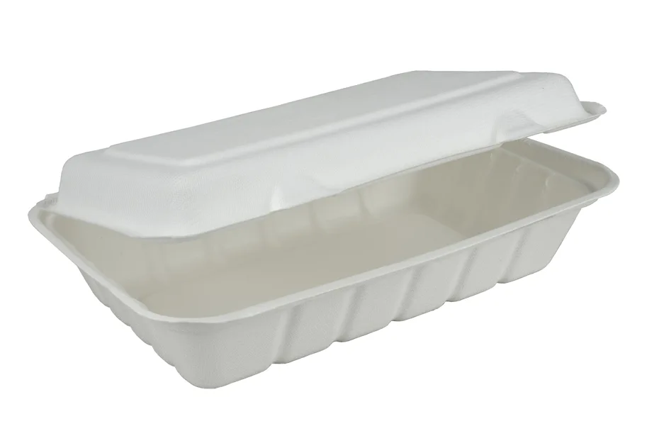 Einweg Menü-Box aus Bagasse, weiss, 850 ml, 1-teilig