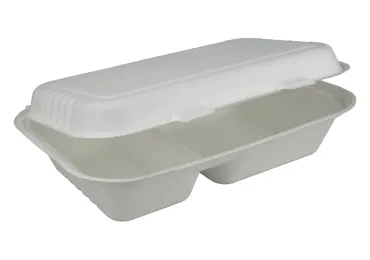 Boîte à menu jetable en bagasse, blanc, deux compartiments, 470/300ml