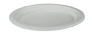 Einweg Teller aus Bagasse, weiss, oval, 26 x 19 cm