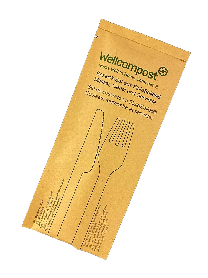 Einweg Besteck-Set Wellcompost; Messer, Gabel, Serviette