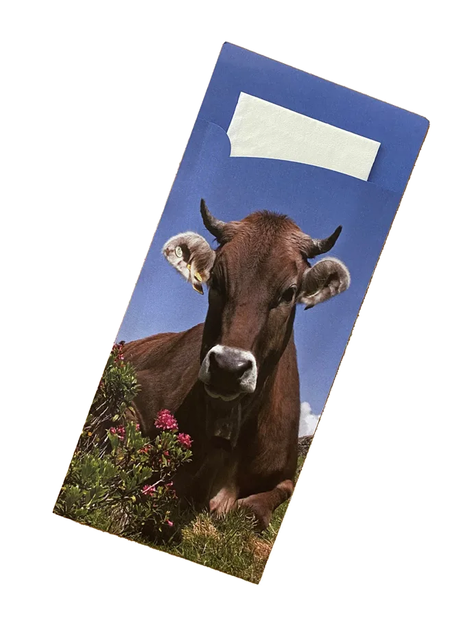 Sachet de couverts, "vache", avec serviette