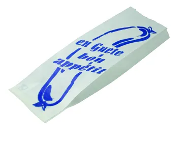 Wurstbeutel aus Papier, weiss, mit Druck
