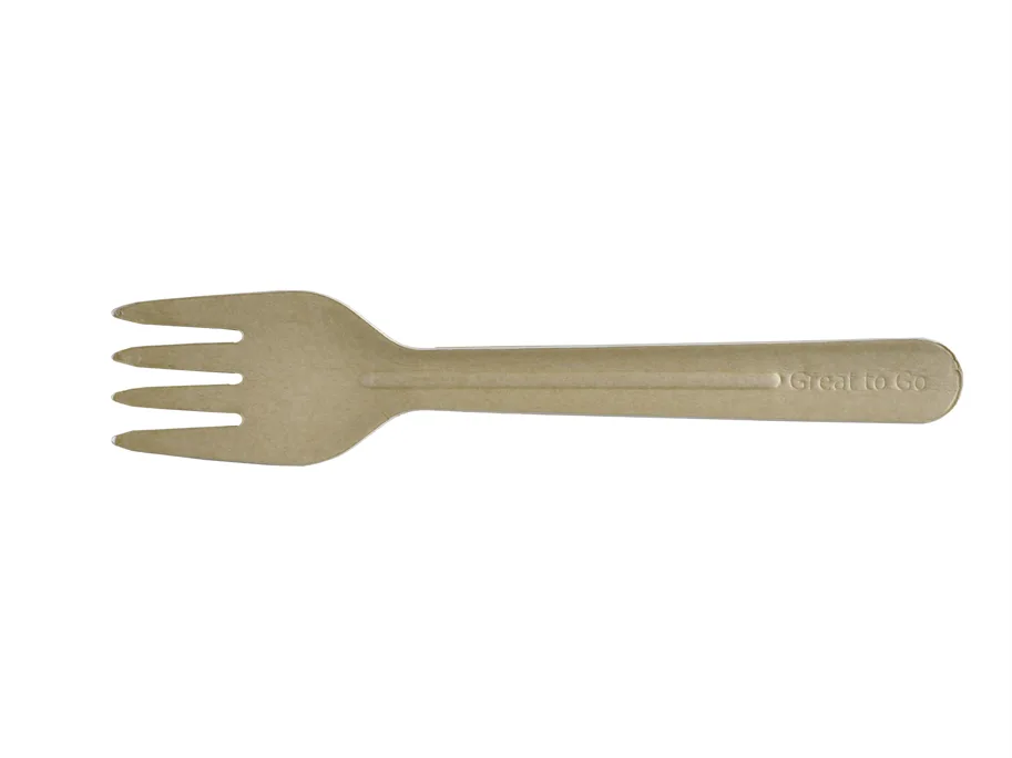 Fourchette jetable en carton, brun, 16.5 cm