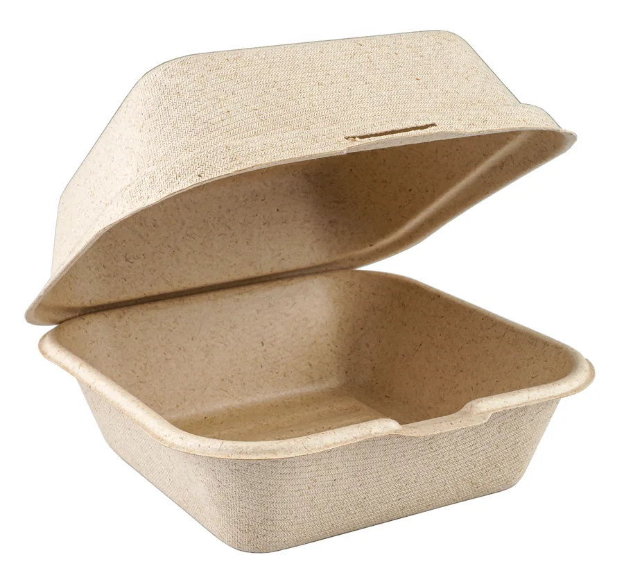 Einweg Hamburger-Box aus GoldenFibre, beige, 15 x 16 x 8 cm