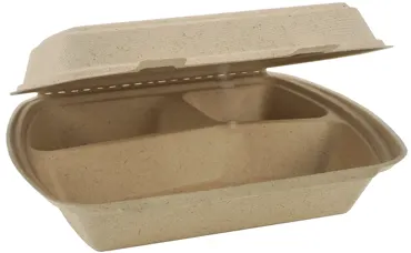 Einweg Menü-Box aus GoldenFibre, 3-teilig, mit Klappdeckel